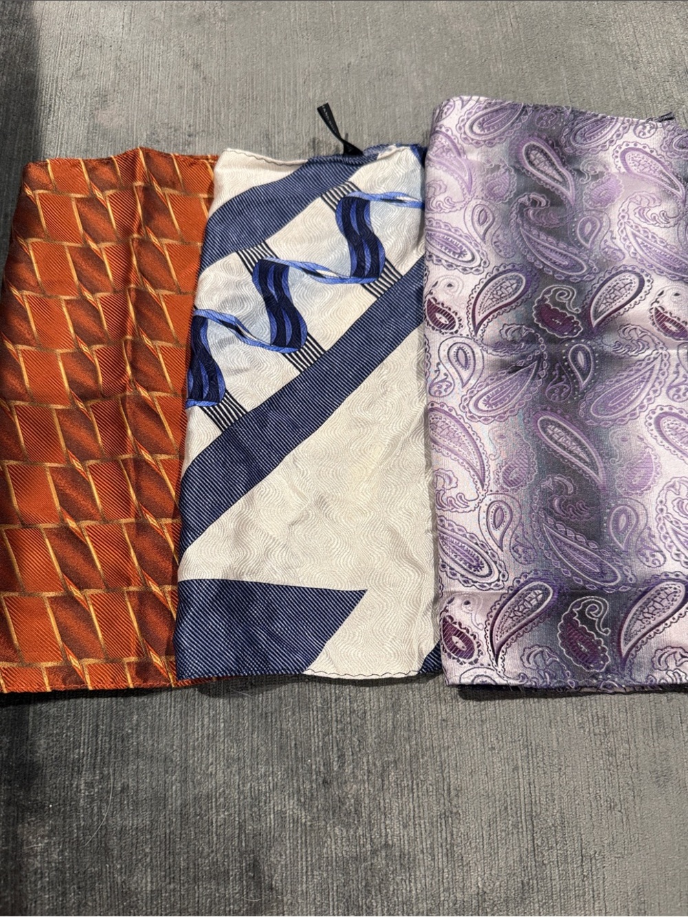 Vintage, Hand Made 100% Silk Pocketsquare, Set of 3, Handkerchief or Scarf